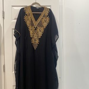 Embroidered beaded caftan dress with interior belt